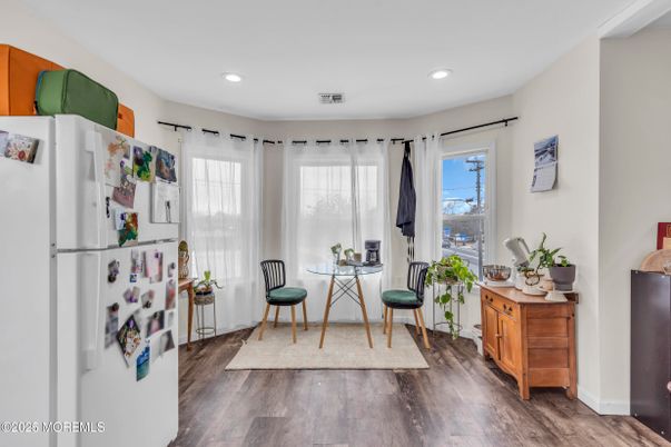 Dining room, Interior, Recessed Lighting, Wood Texture Flooring