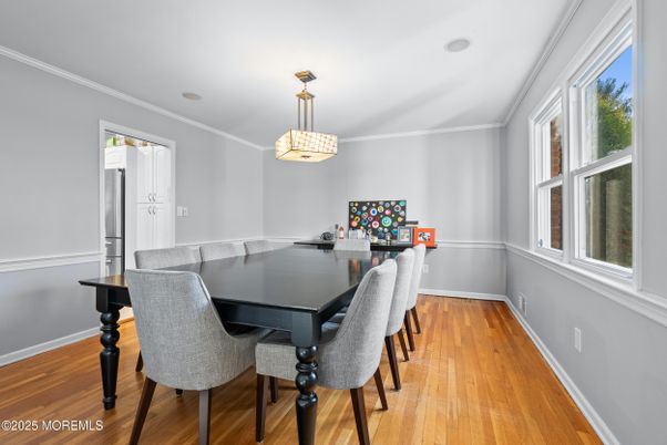 Dining room, Interior, Pendant Lights, Wood Texture Flooring