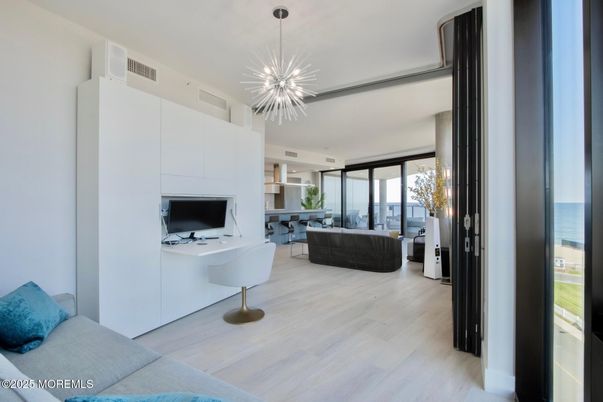 Interior, Kitchen, Living room, Pendant Lights, Water, Wood Texture Flooring