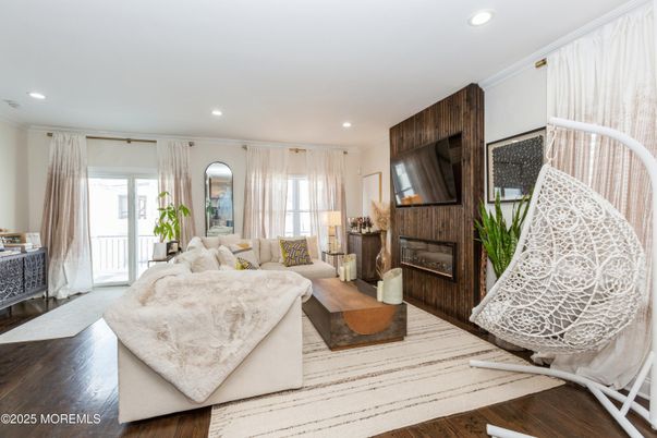 Fireplace, Interior, Living room, Recessed Lighting, Wood Texture Flooring, Wooden Walls