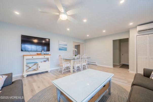 Dining room, Interior, Recessed Lighting, Wood Texture Flooring