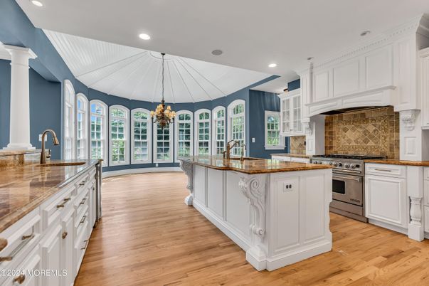 Chandelier, Interior, Kitchen, Recessed Lighting, Stainless Steel Appliances, Wood Texture Flooring