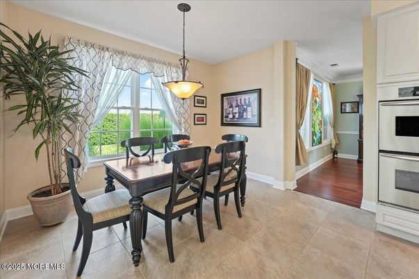 Dining room, Interior, Pendant Lights, Wood Texture Flooring