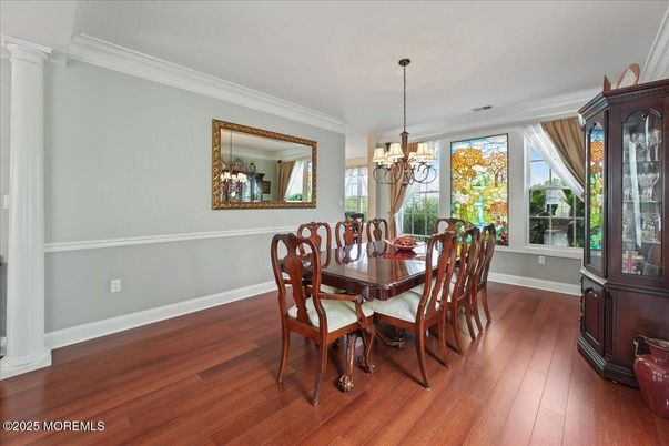 Chandelier, Dining room, Interior, Wood Texture Flooring