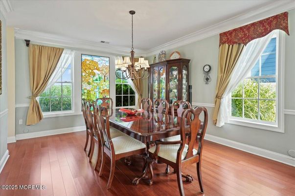 Chandelier, Dining room, Interior, Wood Texture Flooring