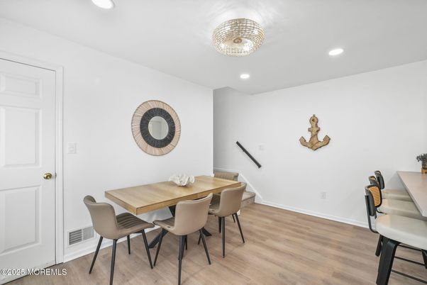 Dining room, Interior, Recessed Lighting, Wood Texture Flooring