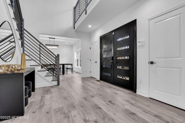 Dining room, Interior, Pendant Lights, Recessed Lighting, Wood Texture Flooring