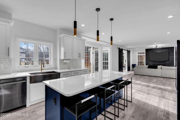 Interior, Kitchen, Living room, Pendant Lights, Recessed Lighting, Stainless Steel Appliances, Wood Texture Flooring