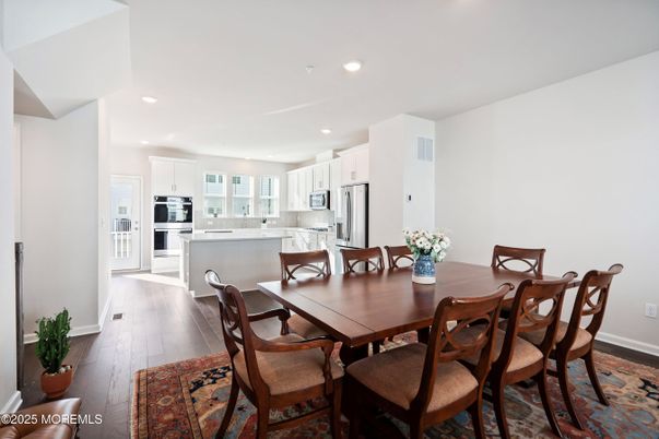 Dining room, Interior, Kitchen, Recessed Lighting, Stainless Steel Appliances, Wood Texture Flooring