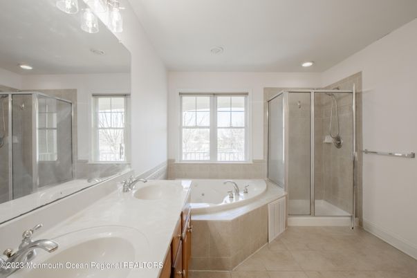 Bathroom, Dual Sink Vanities, Glass Shower, Interior, Recessed Lighting