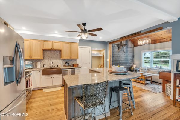 Interior, Kitchen, Living room, Recessed Lighting, Stainless Steel Appliances, Wood Texture Flooring