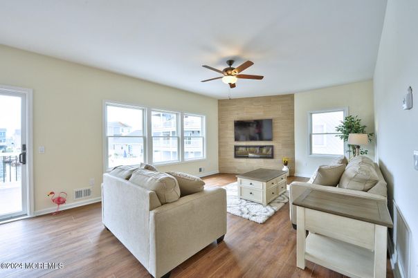 Fireplace, Interior, Living room, Stone Walls, Wood Texture Flooring