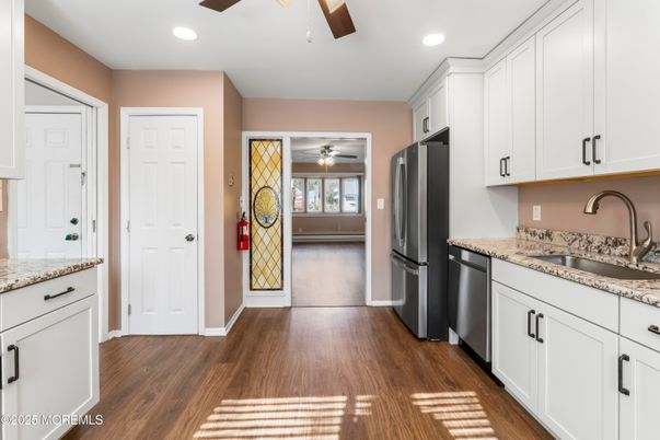 Interior, Kitchen, Recessed Lighting, Wood Texture Flooring