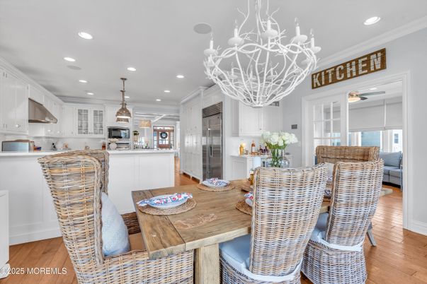 Dining room, Interior, Kitchen, Recessed Lighting, Stainless Steel Appliances, Wood Texture Flooring