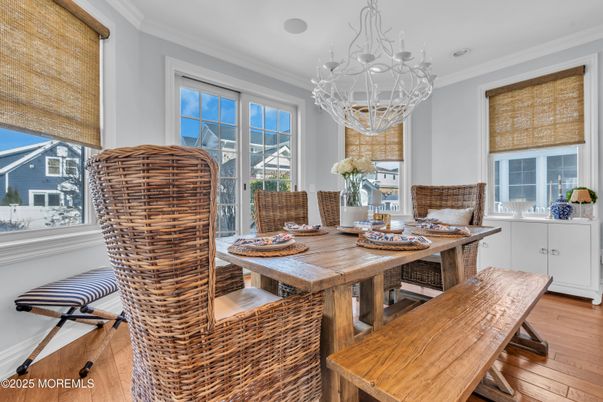 Chandelier, Dining room, Interior, Wood Texture Flooring