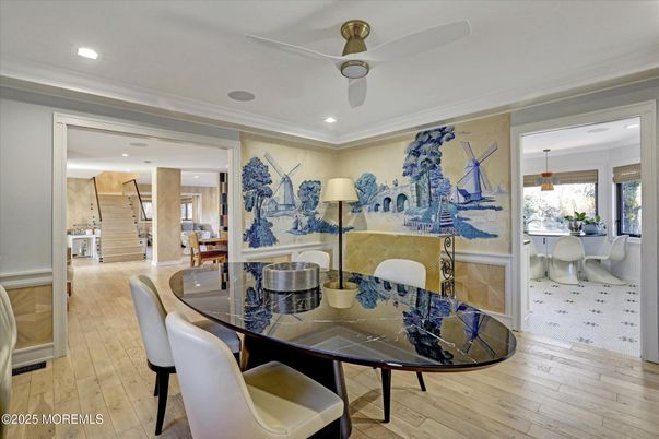 Dining room, Interior, Recessed Lighting, Wood Texture Flooring