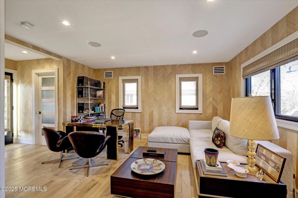 Home Office, Interior, Living room, Recessed Lighting, Wood Texture Flooring