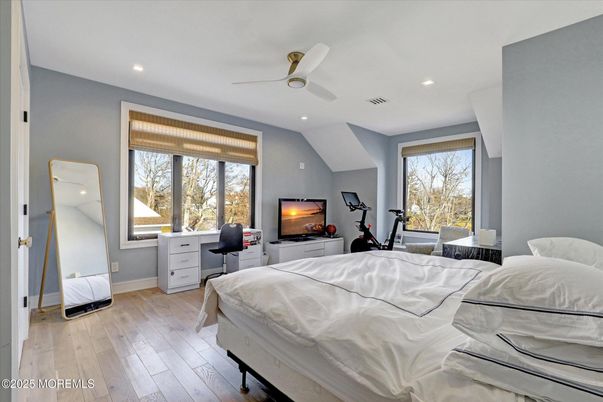 Bedroom, Fitness Equipment, Home Office, Interior, Recessed Lighting, Wood Texture Flooring