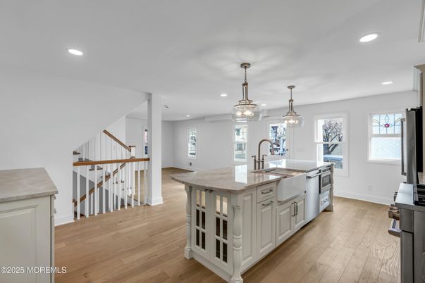 Interior, Kitchen, Pendant Lights, Recessed Lighting, Wood Texture Flooring