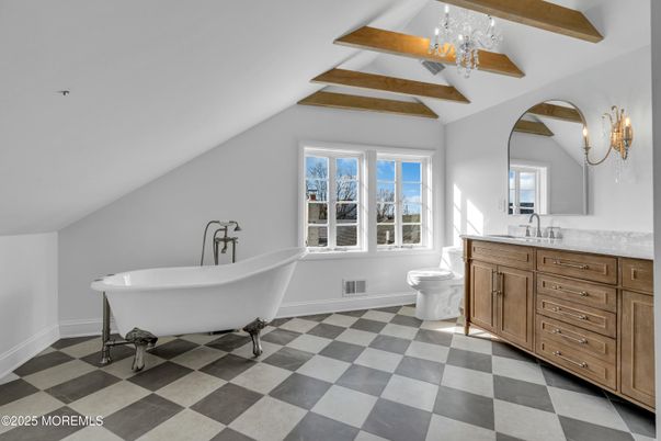 Bathroom, Dual Sink Vanities, Free Standing Baths, Interior, Wooden Beams