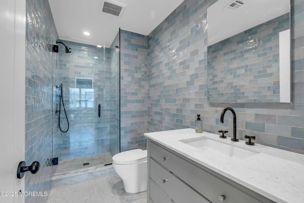 Bathroom, Glass Shower, Interior, Marble, Recessed Lighting