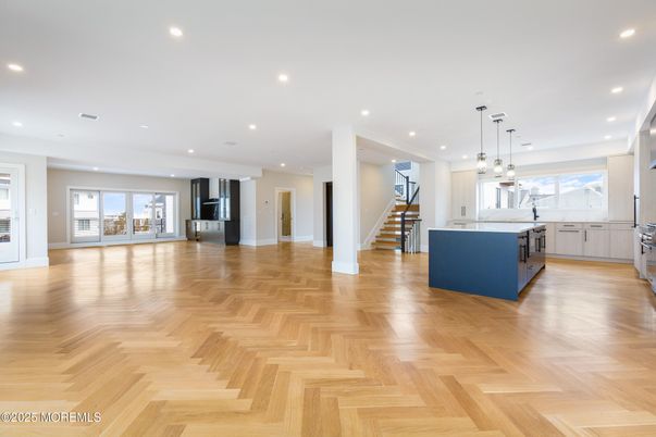 Interior, Kitchen, Pendant Lights, Recessed Lighting, Wood Texture Flooring