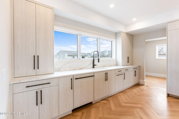 Interior, Marble Walls, Recessed Lighting, Wood Texture Flooring