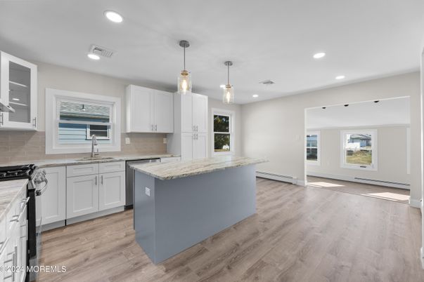 Interior, Kitchen, Pendant Lights, Recessed Lighting, Wood Texture Flooring