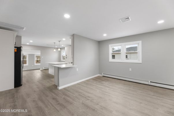 Interior, Kitchen, Pendant Lights, Recessed Lighting, Wood Texture Flooring