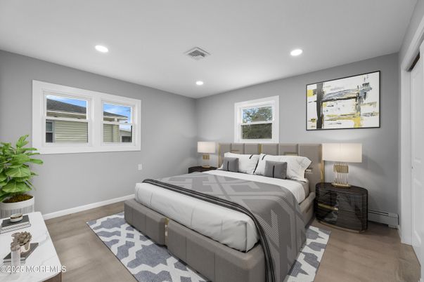 Bedroom, Interior, Recessed Lighting, Wood Texture Flooring