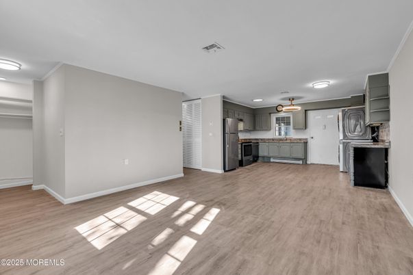 Empty room, Interior, Kitchen, Recessed Lighting, Wood Texture Flooring