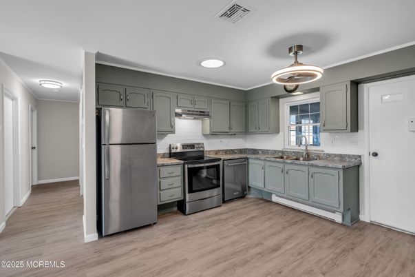 Interior, Kitchen, Stainless Steel Appliances, Wood Texture Flooring