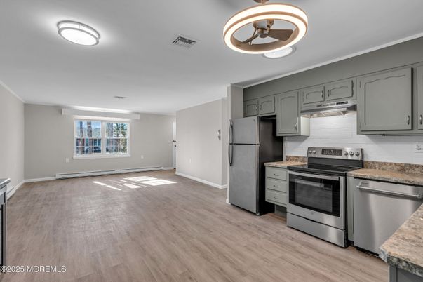 Interior, Kitchen, Stainless Steel Appliances, Wood Texture Flooring