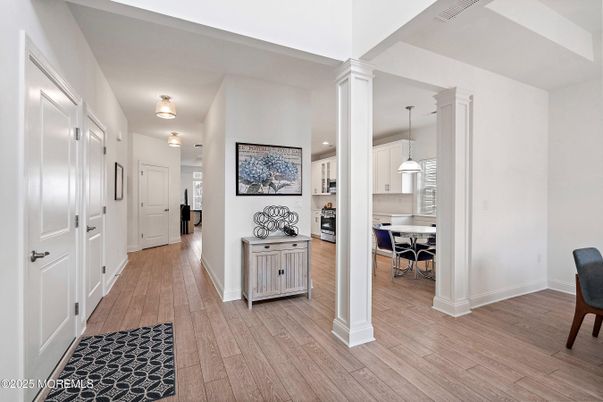 Dining room, Interior, Pendant Lights, Wood Texture Flooring