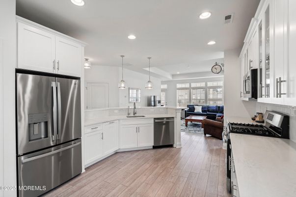 Interior, Kitchen, Living room, Pendant Lights, Recessed Lighting, Stainless Steel Appliances, Wood Texture Flooring