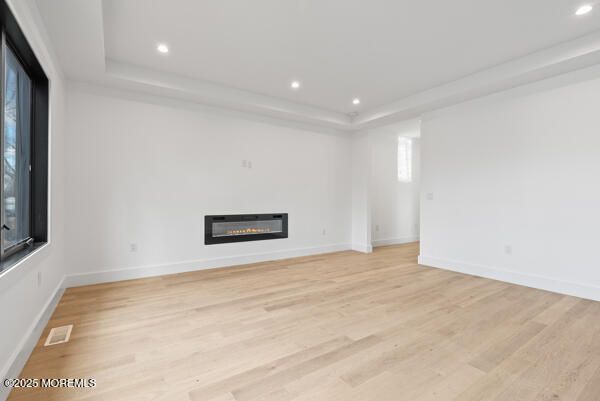 Empty room, Fireplace, Interior, Recessed Lighting, Wood Texture Flooring