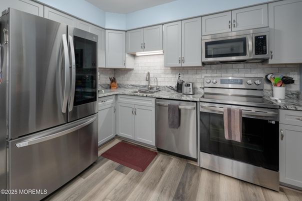 Interior, Kitchen, Stainless Steel Appliances, Wood Texture Flooring