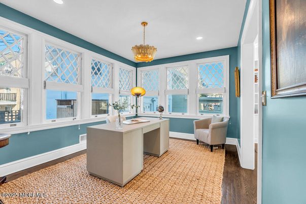 Home Office, Interior, Pendant Lights, Recessed Lighting, Wood Texture Flooring