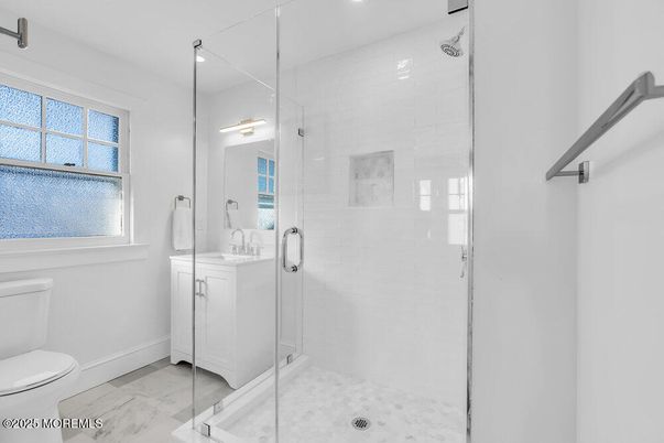Bathroom, Glass Shower, Interior, Marble, Recessed Lighting