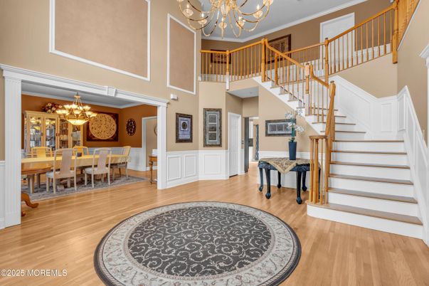 Chandelier, Dining room, Interior, Wood Texture Flooring