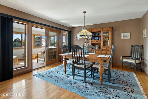 Dining room, Interior, Pendant Lights, Wood Texture Flooring