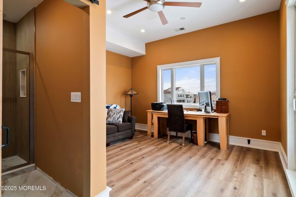 Home Office, Interior, Recessed Lighting, Wood Texture Flooring