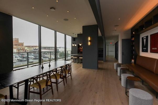 Dining room, Interior, Pendant Lights, Recessed Lighting, Wood Texture Flooring