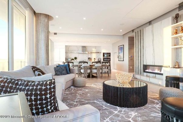 Dining room, Fireplace, Interior, Kitchen, Living room, Recessed Lighting