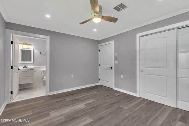 Bathroom, Empty room, Interior, Recessed Lighting, Wood Texture Flooring