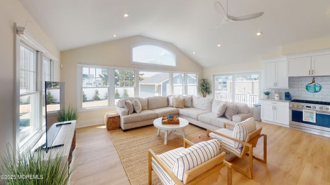 Interior, Kitchen, Living room, Recessed Lighting, Wood Texture Flooring