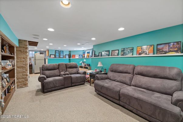 Interior, Living room, Recessed Lighting, Stone Walls