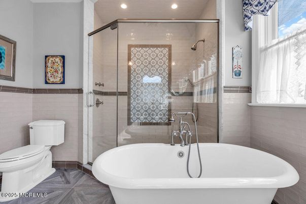Bathroom, Free Standing Baths, Glass Shower, Interior, Recessed Lighting
