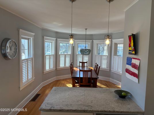 Dining room, Interior, Pendant Lights, Wood Texture Flooring