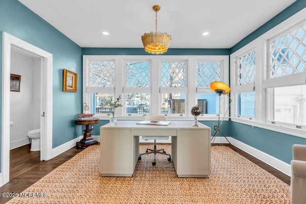 Home Office, Interior, Pendant Lights, Recessed Lighting, Wood Texture Flooring